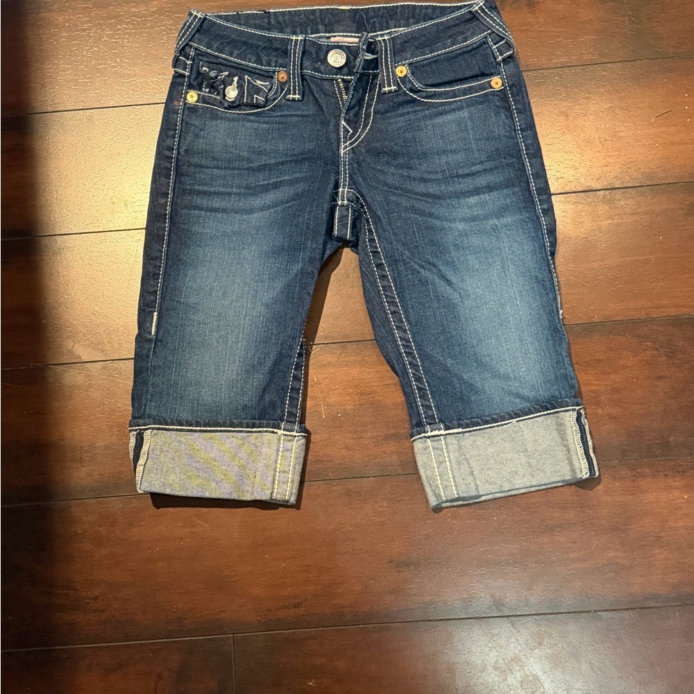 True Religion Dark Blue Cuffed Ankle Jeans
